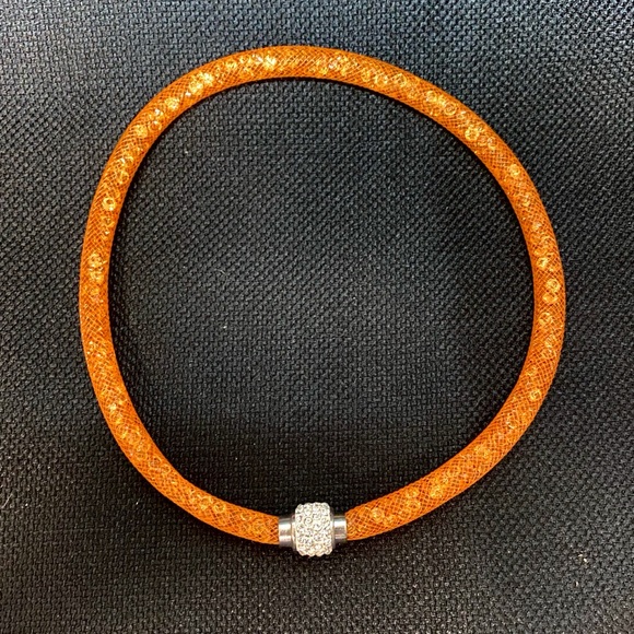 Shiny, vivid orange Rhinestone BANGLE BRACELET with magnetic clasp - Picture 3 of 5